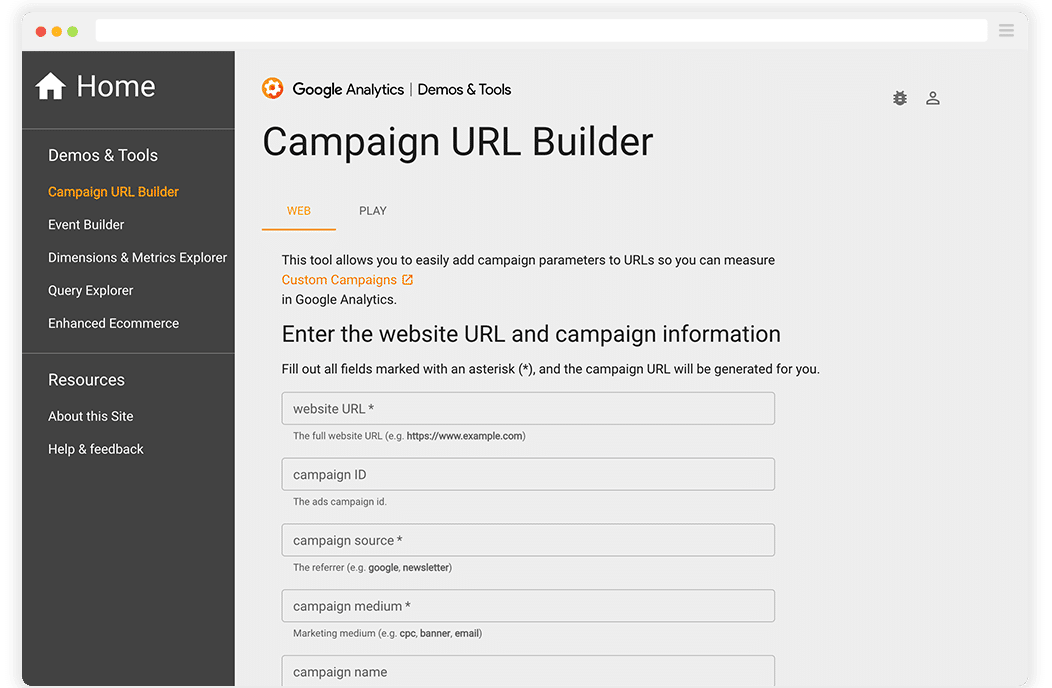 Google URL Builder in Browser