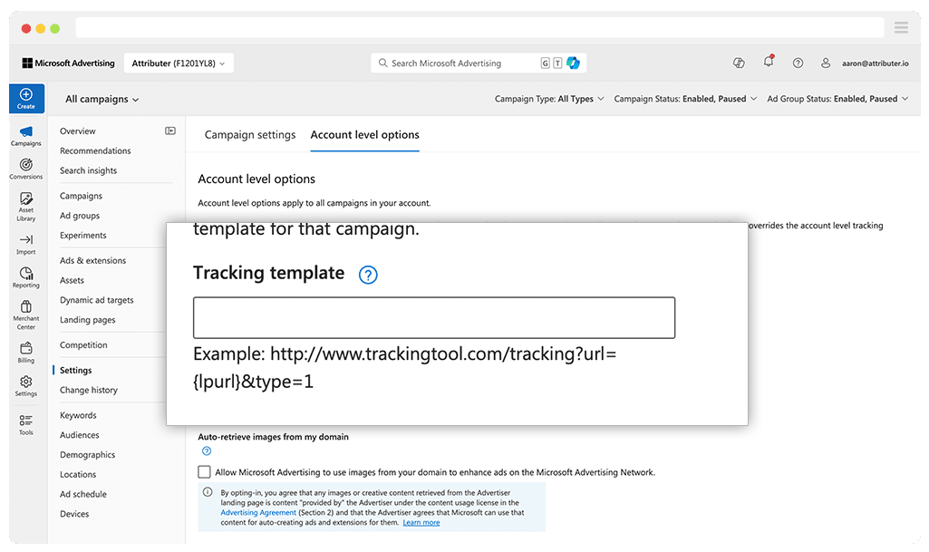 tracking template bing ads