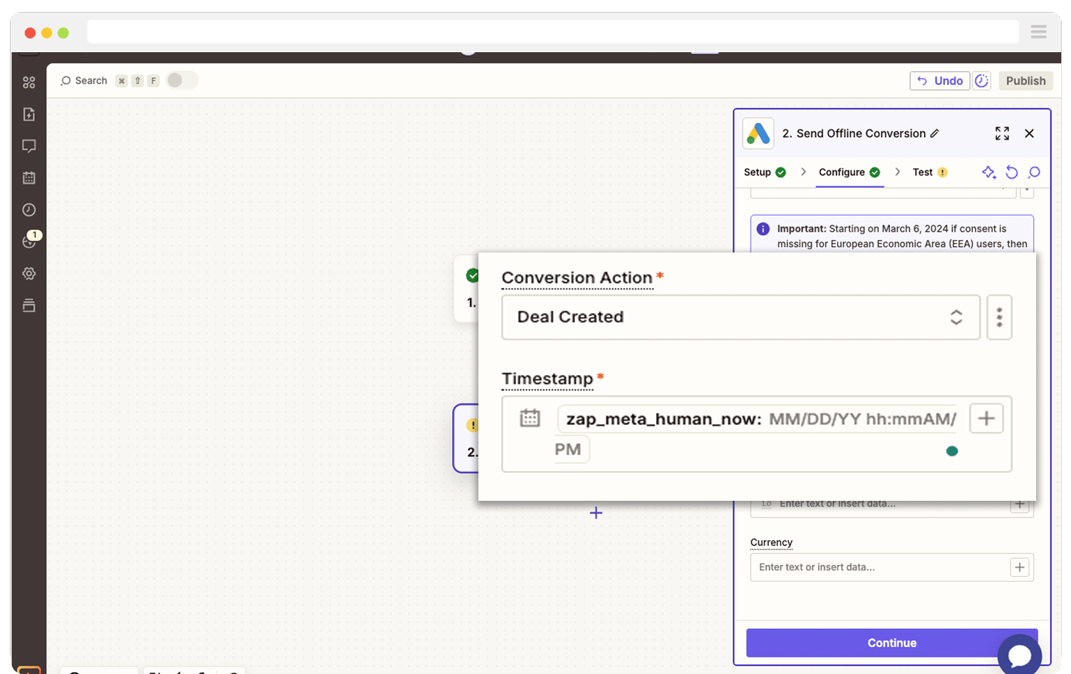 Conversion Action and Timestamp