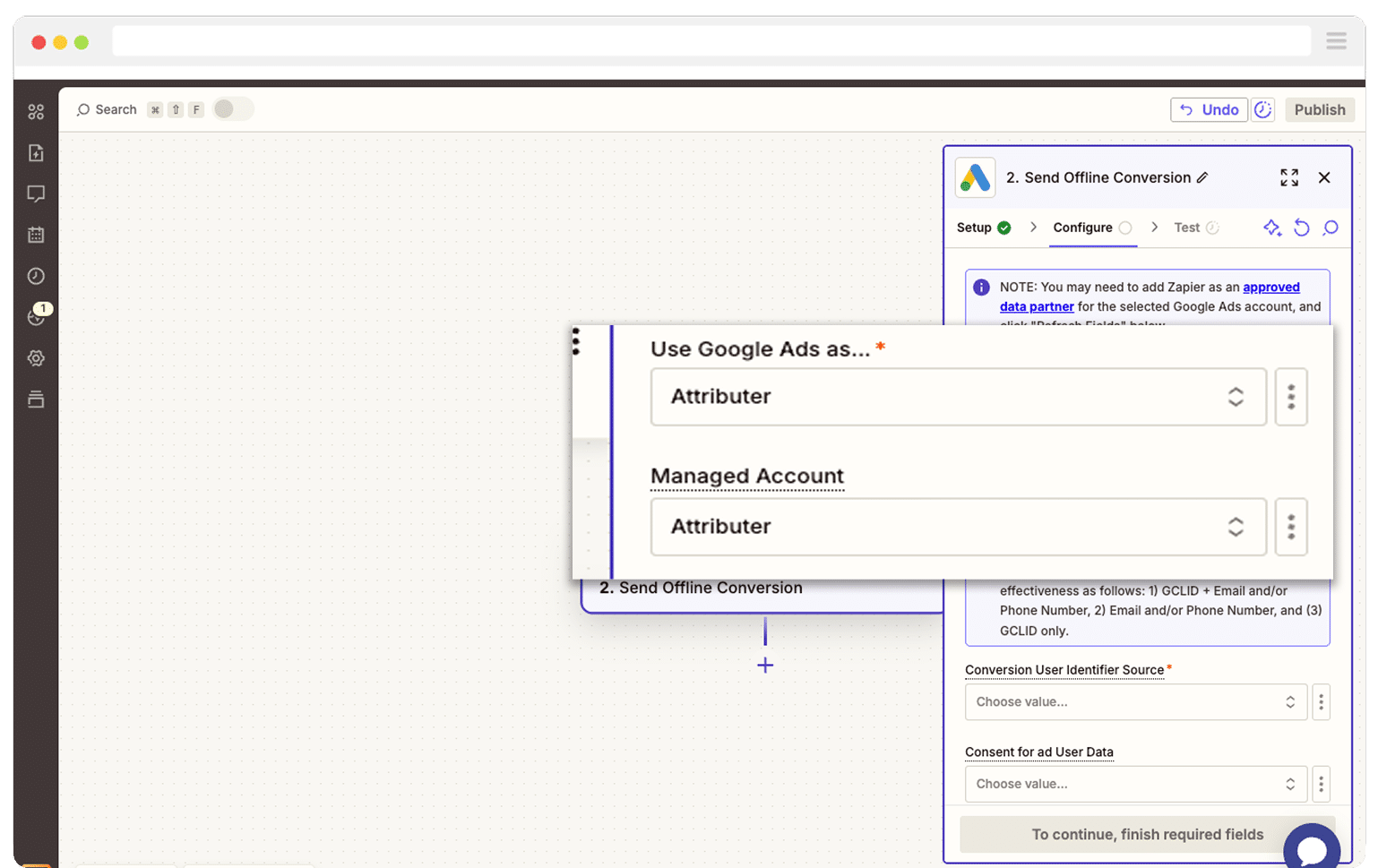 Select Google Ads Account in Zapier