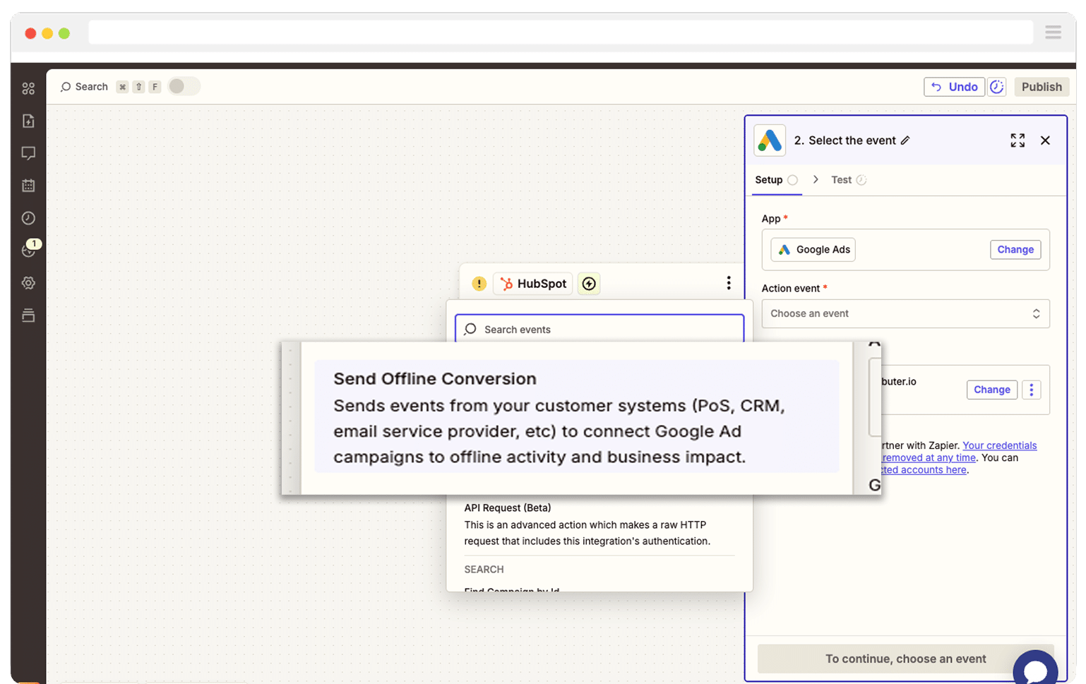 Select Offline Covnersion in Zapier