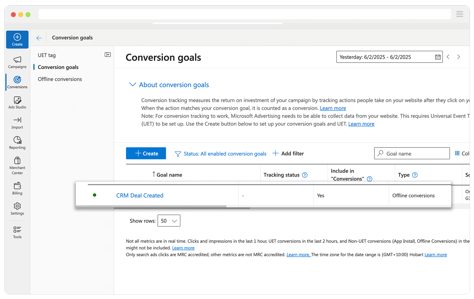 Conversion Goal Successfully Created Microsoft Ads