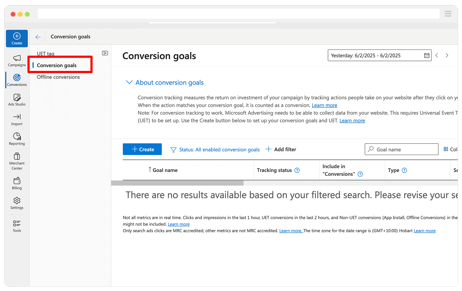 Conversion Goals Microsoft Ads