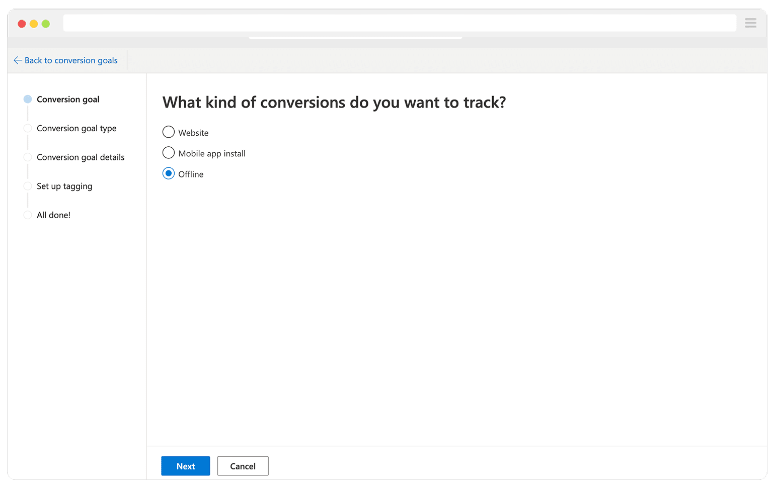 Create Conversion Goal Microsoft Ads