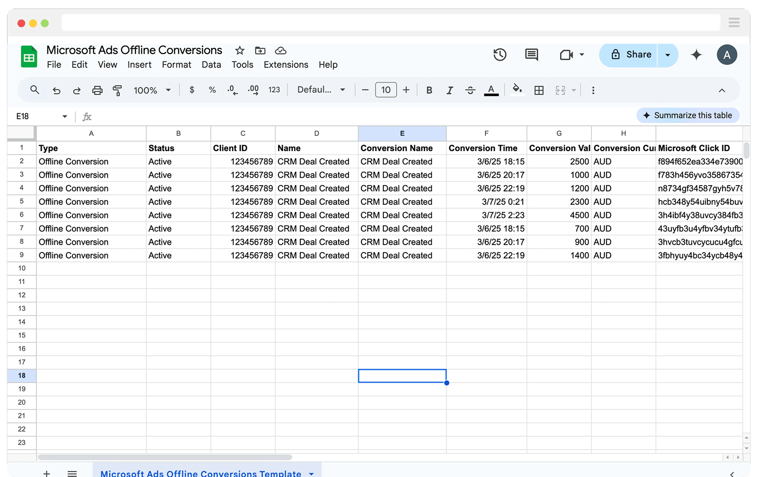 Offline Conversions Spreadsheet Microsoft Ads