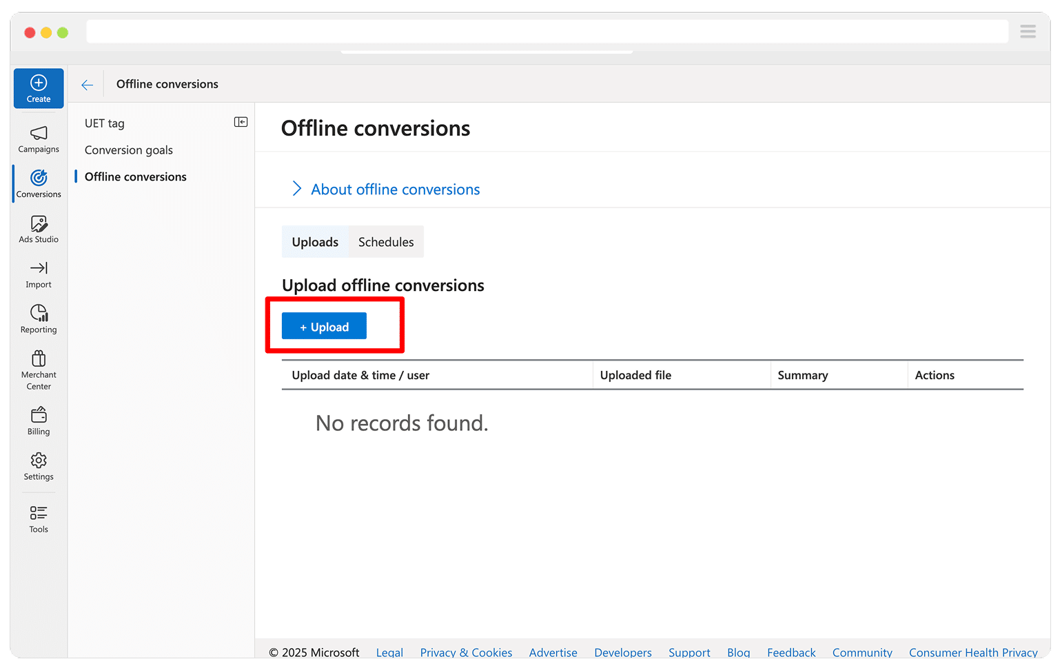 Upload Offline Conversions Microsoft Ads